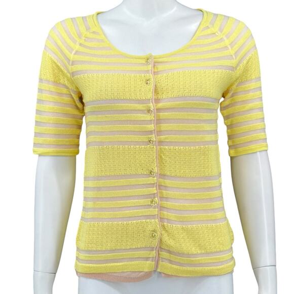 Moth Anthropologie Sweater Women Small Yellow Sunglow Cardigan Stripe Sheer Boho - Picture 1 of 9